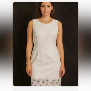 Merona White Midi Dress with Black Floral Design